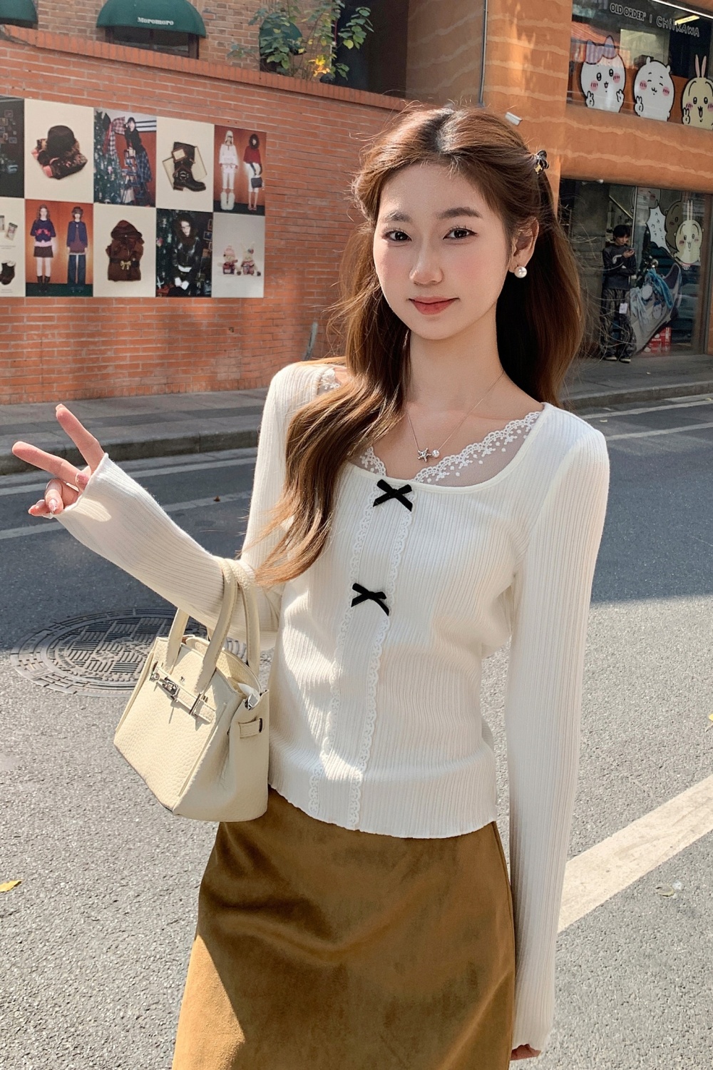 Splice square collar T-shirt slim bottoming tops