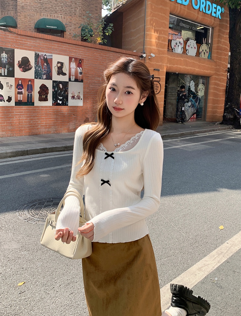 Splice square collar T-shirt slim bottoming tops