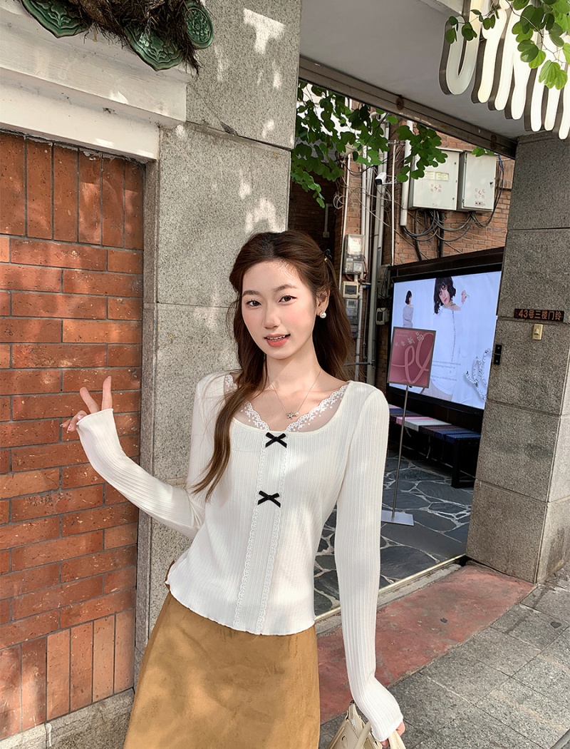 Splice square collar T-shirt slim bottoming tops