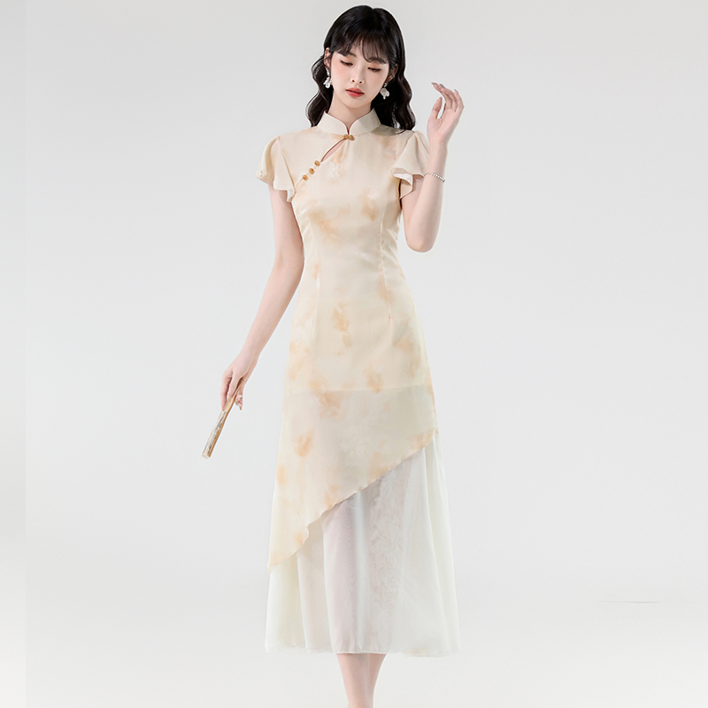 Jacquard slim plain jane cheongsam grace Chinese style dress