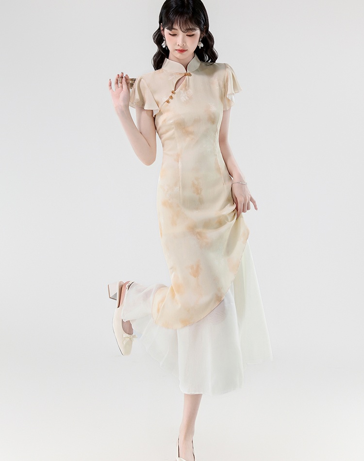 Jacquard slim plain jane cheongsam grace Chinese style dress