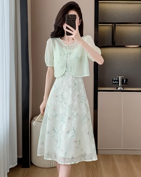 Floral sling maiden Chinese style fashion dress 2pcs set