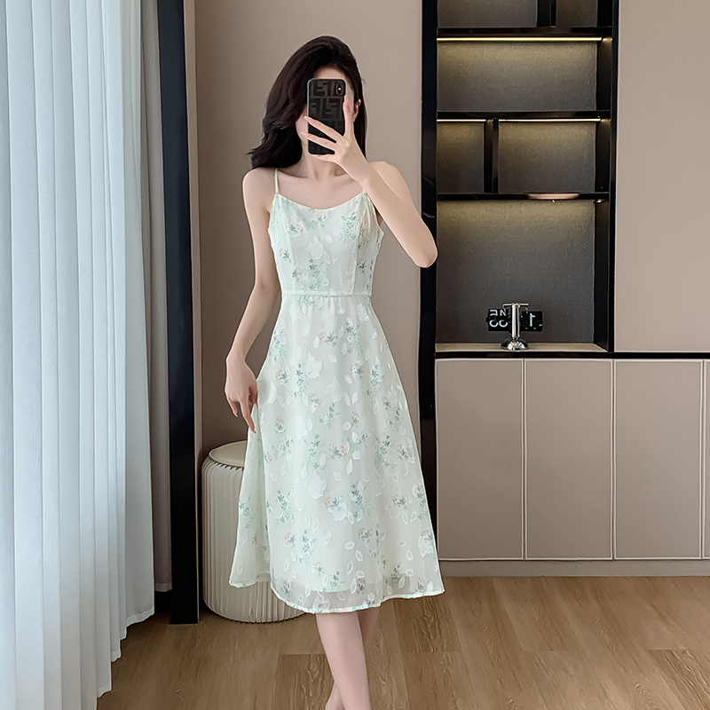 Floral sling maiden Chinese style fashion dress 2pcs set