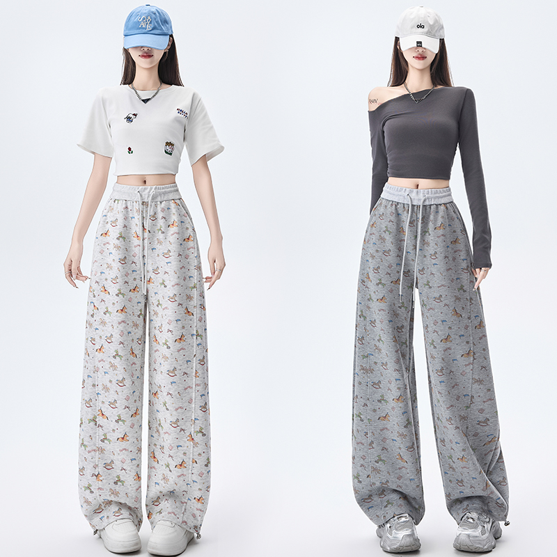 Spring loose wide leg pants sports sweatpants for women