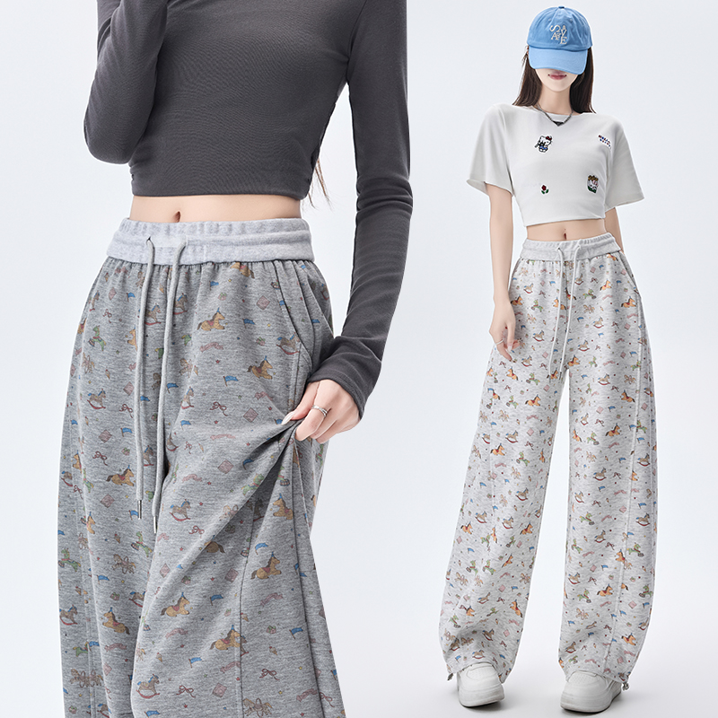 Spring loose wide leg pants sports sweatpants for women