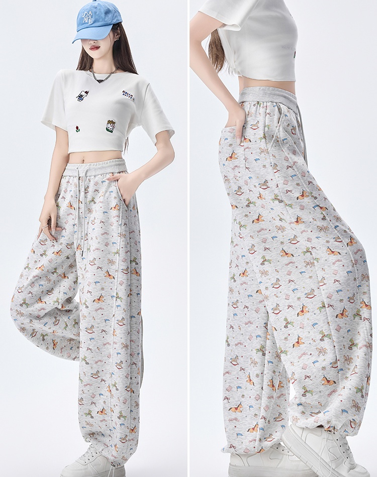 Spring loose wide leg pants sports sweatpants for women