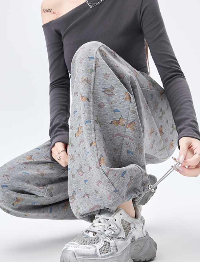 Spring loose wide leg pants sports sweatpants for women