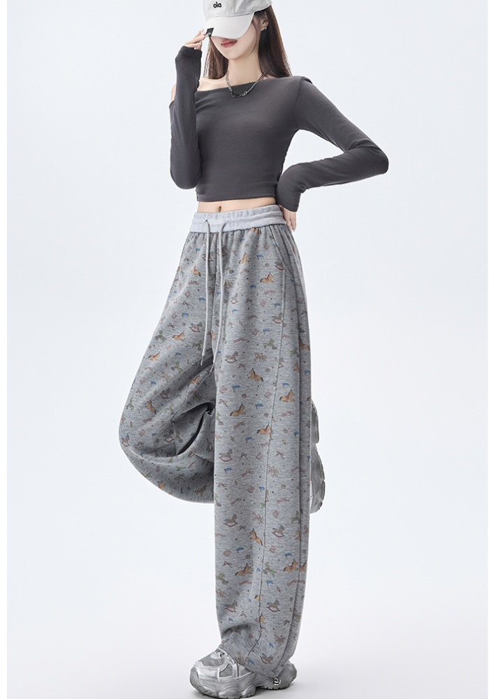 Spring loose wide leg pants sports sweatpants for women
