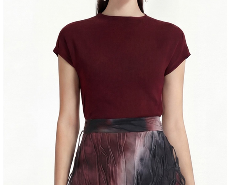 Tassels wine-red retro T-shirt gradient blooming skirt a set