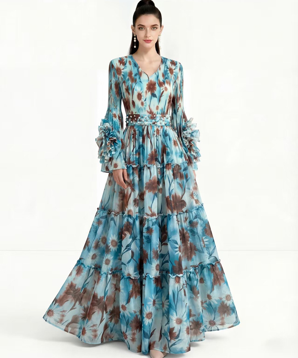 Printing dress cake Bohemian beach dress