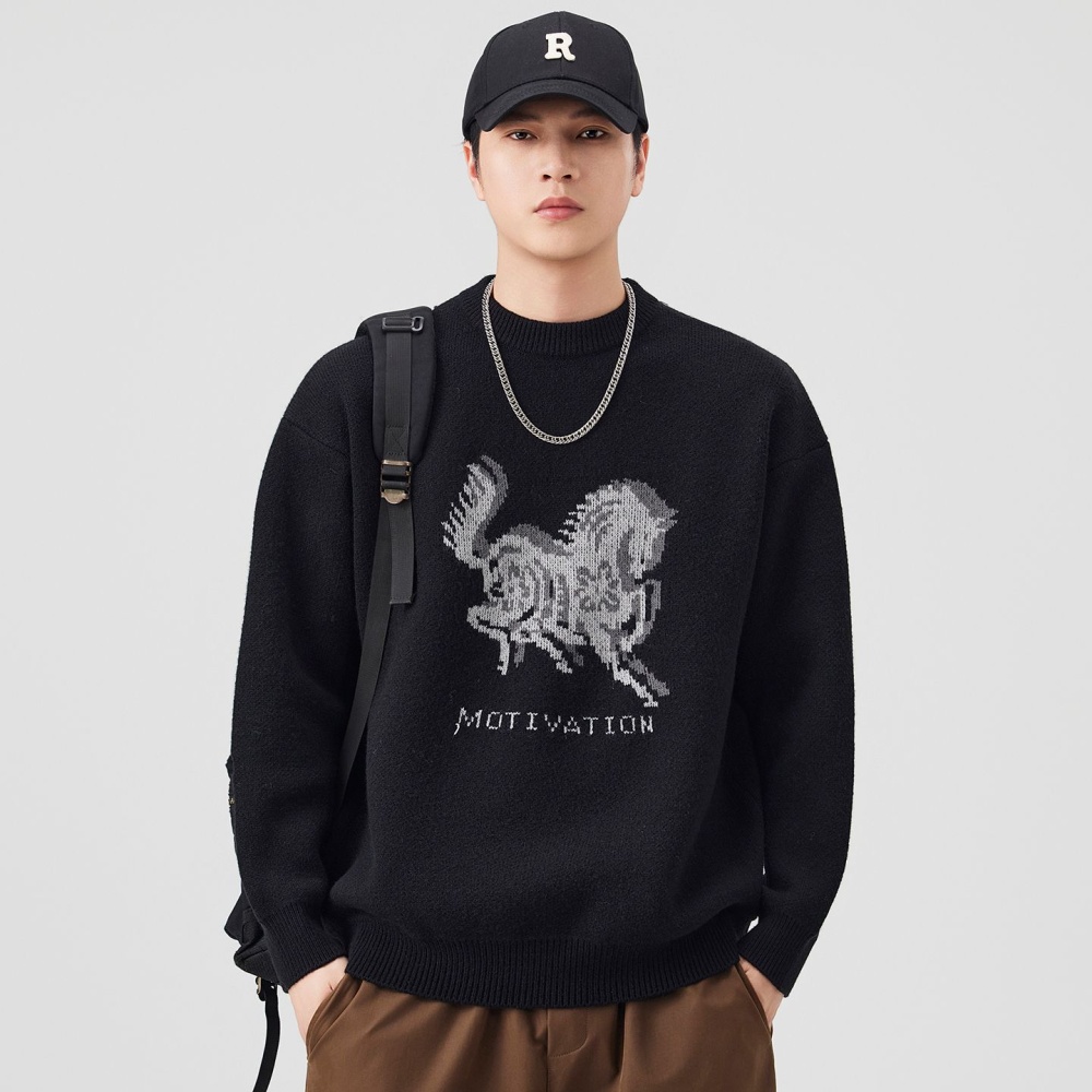 Pattern round neck loose couples Casual all-match sweater