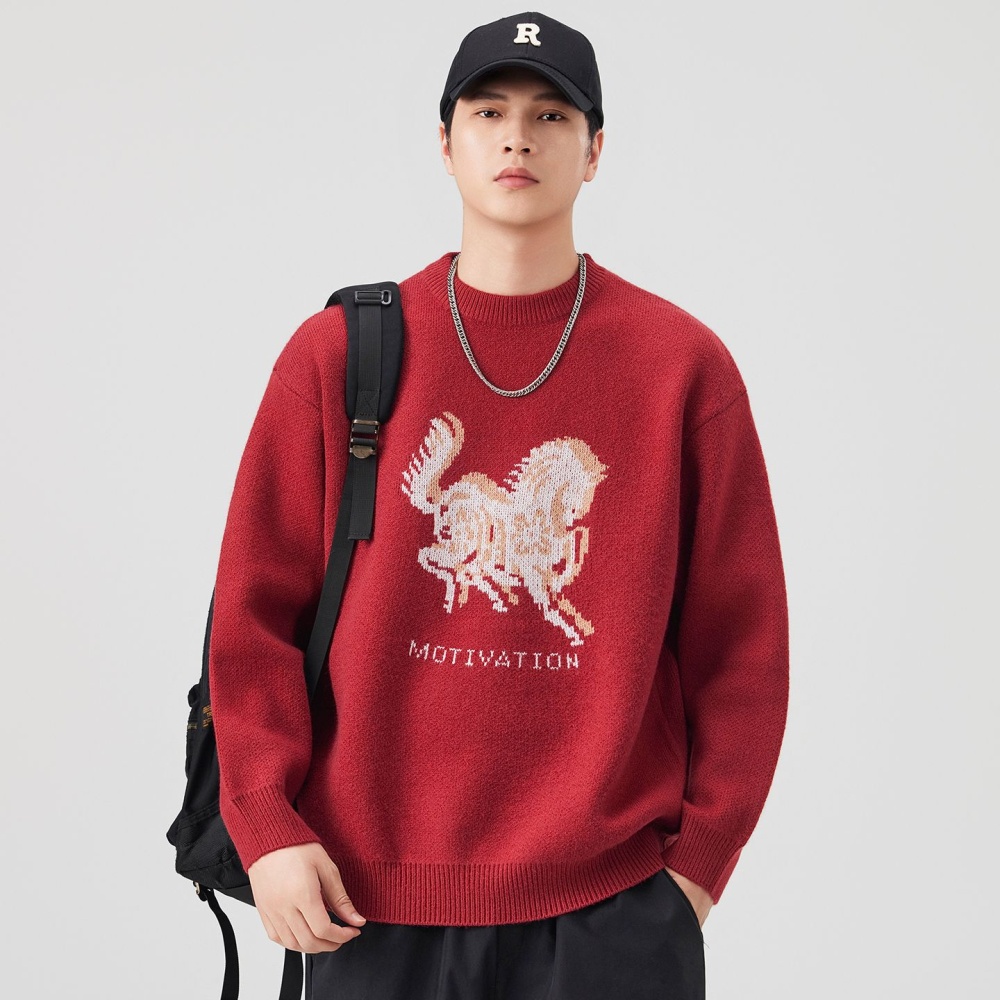 Pattern round neck loose couples Casual all-match sweater