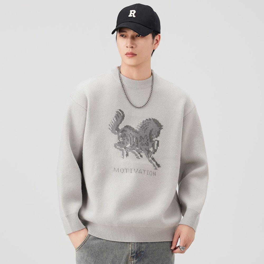 Pattern round neck loose couples Casual all-match sweater