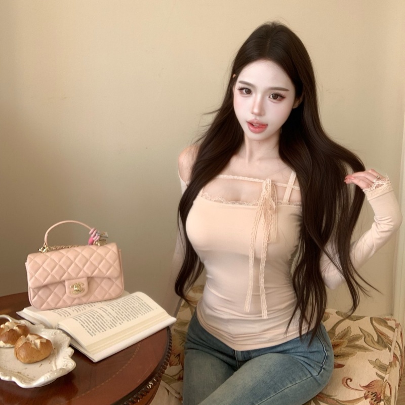 Square collar sweet tender temperament lace tops