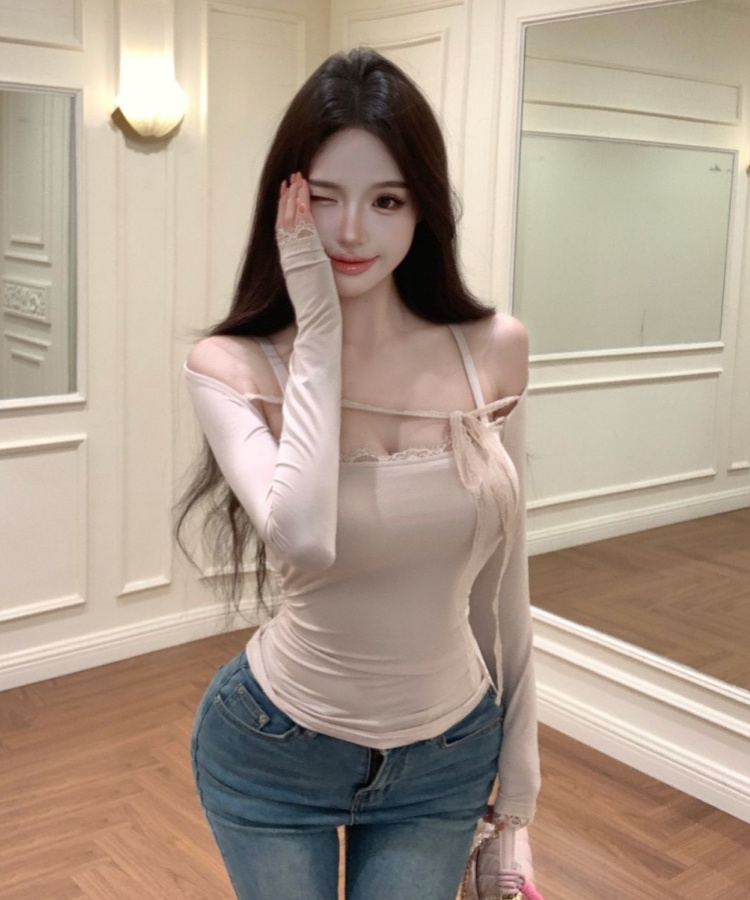 Square collar sweet tender temperament lace tops