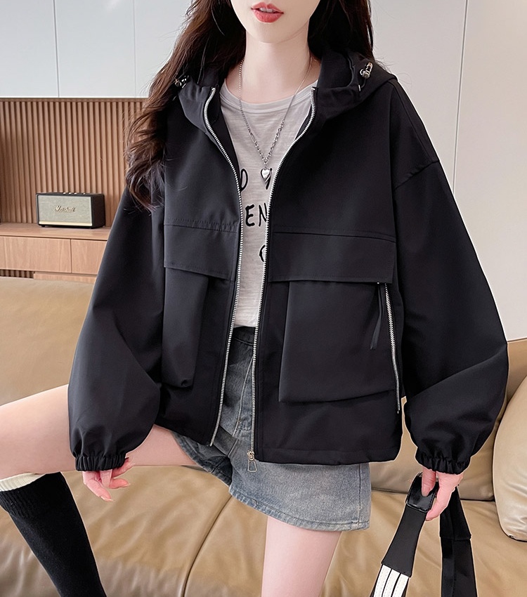 Spring loose coat Casual hooded technical jacket