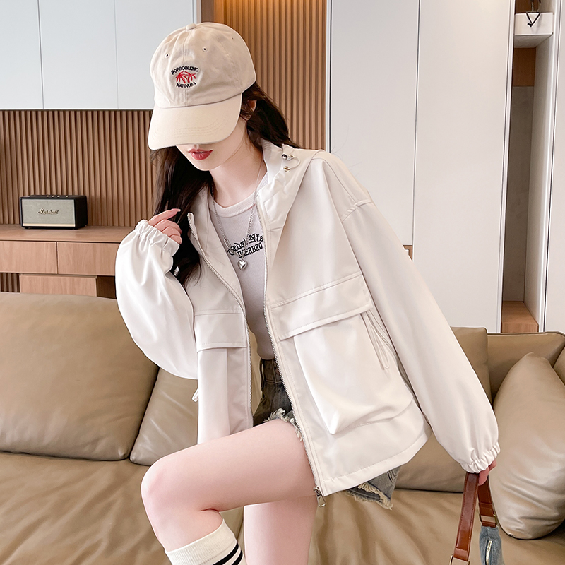 Spring loose coat Casual hooded technical jacket