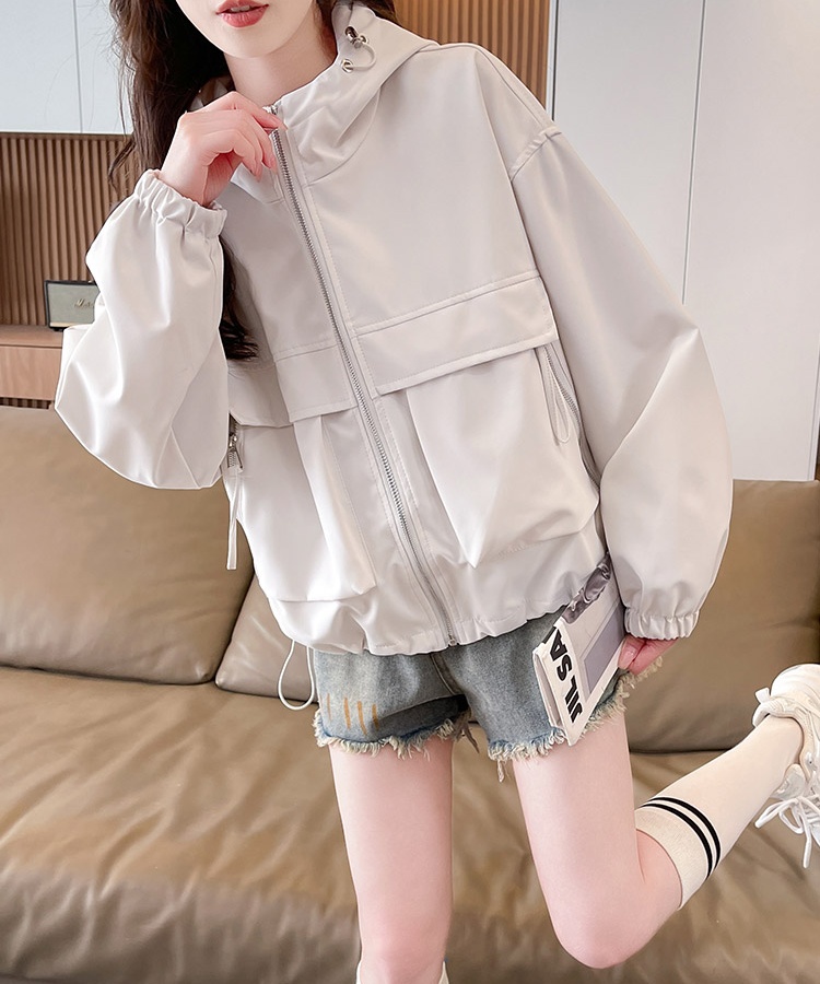 Spring loose coat Casual hooded technical jacket