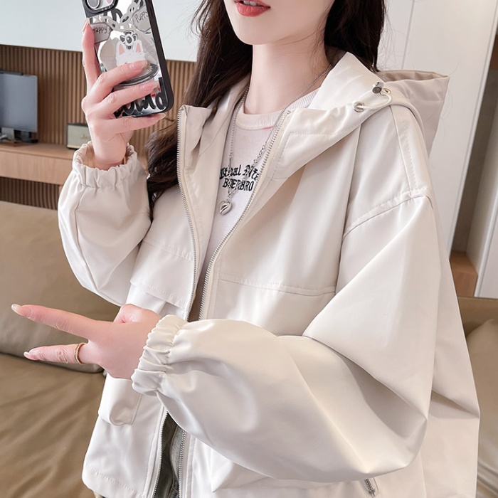 Spring loose coat Casual hooded technical jacket