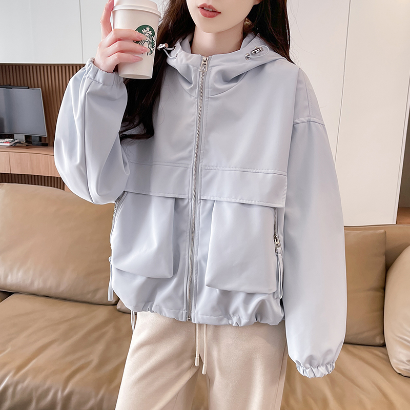 Spring loose coat Casual hooded technical jacket