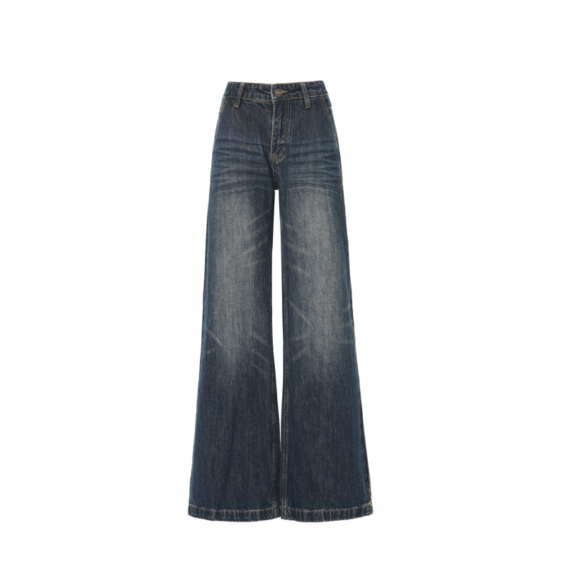 High waist blue loose jeans wide leg straight slim long pants