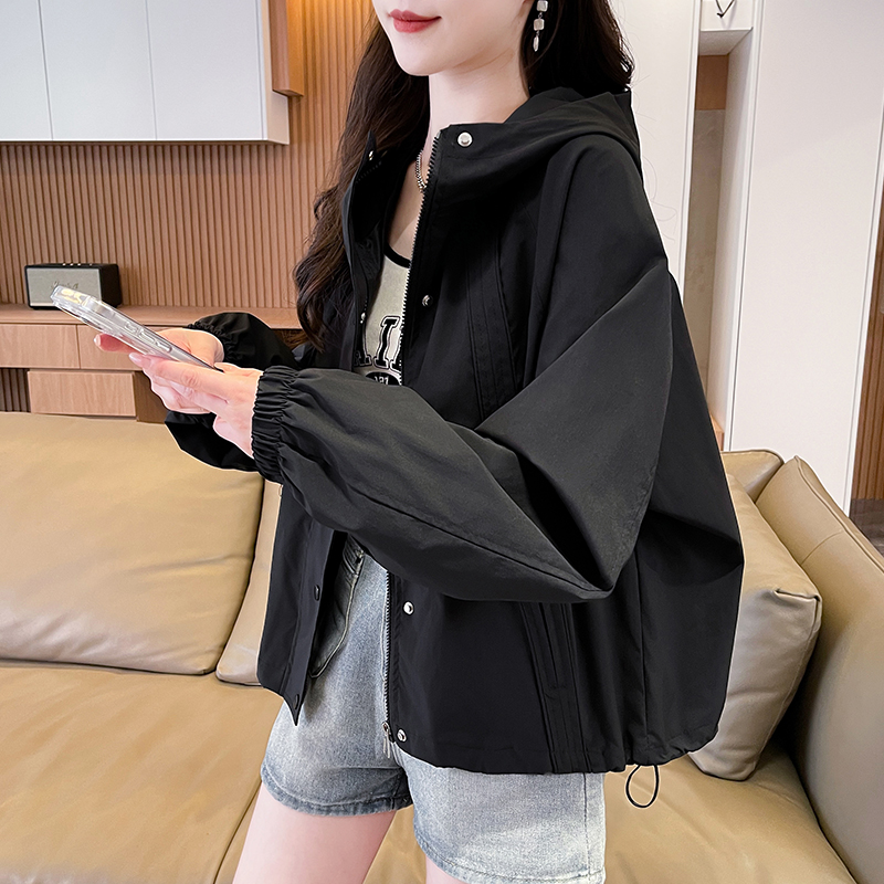 Spring and autumn hooded coat all-match loose jacket