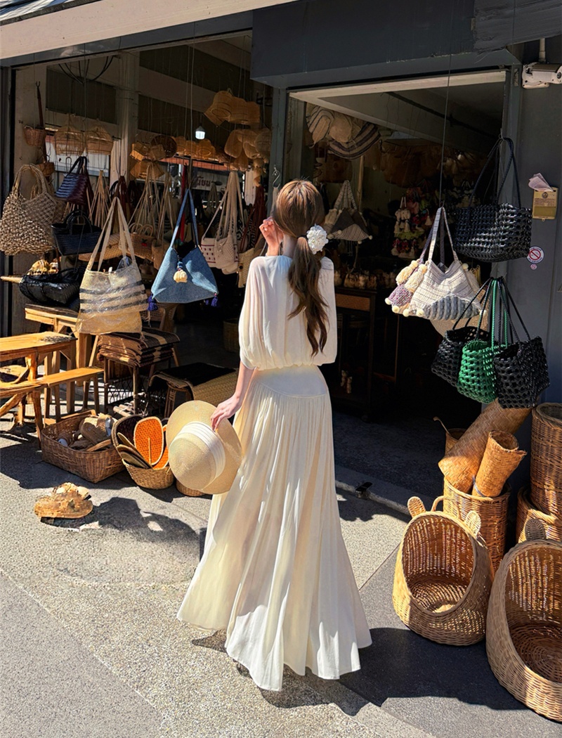 Drape round neck skirt high waist tops 2pcs set for women