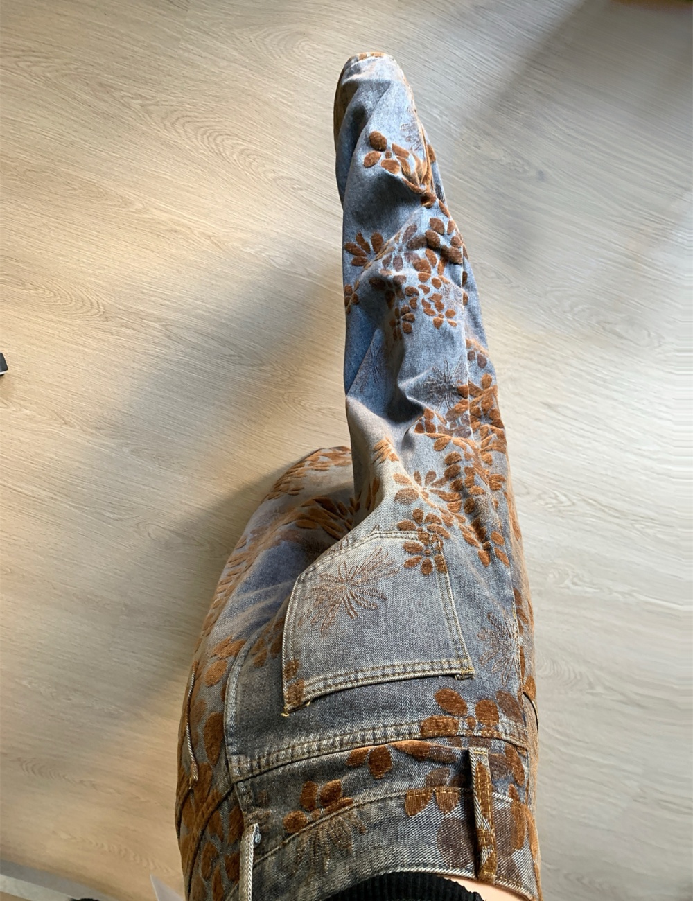 Flowers spring mopping gradient pants retro drape washed jeans