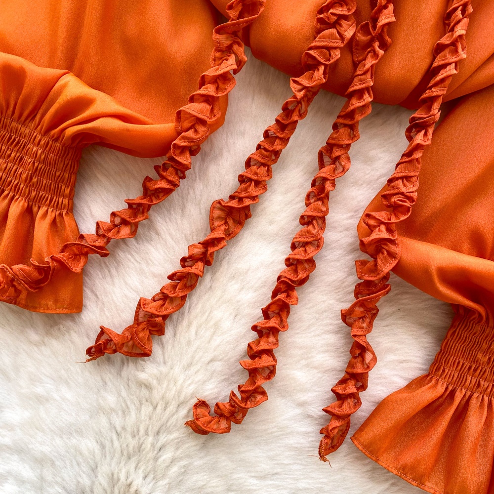 Beading streamer tops commuting V-neck chiffon shirt for women