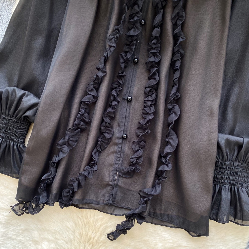 Beading streamer tops commuting V-neck chiffon shirt for women