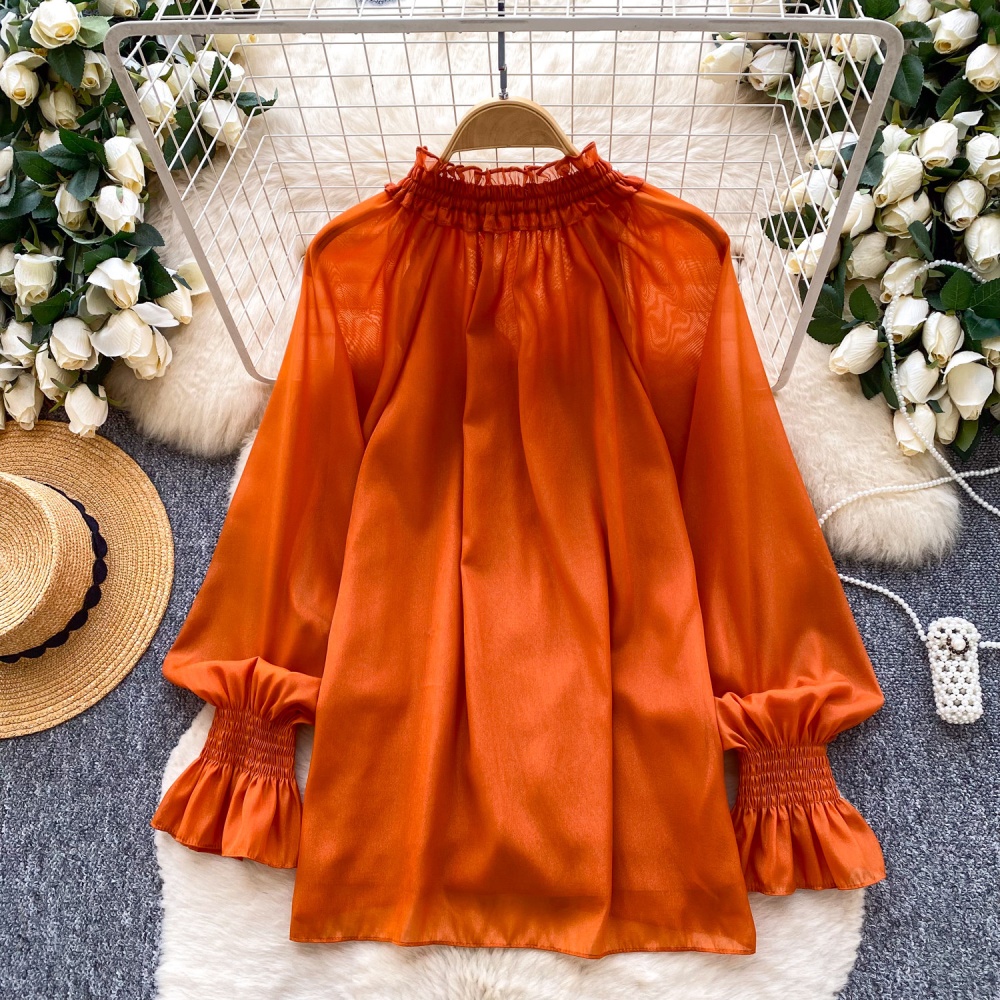 Beading streamer tops commuting V-neck chiffon shirt for women