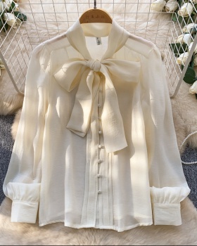 Unique spring and autumn tops chiffon bow shirt
