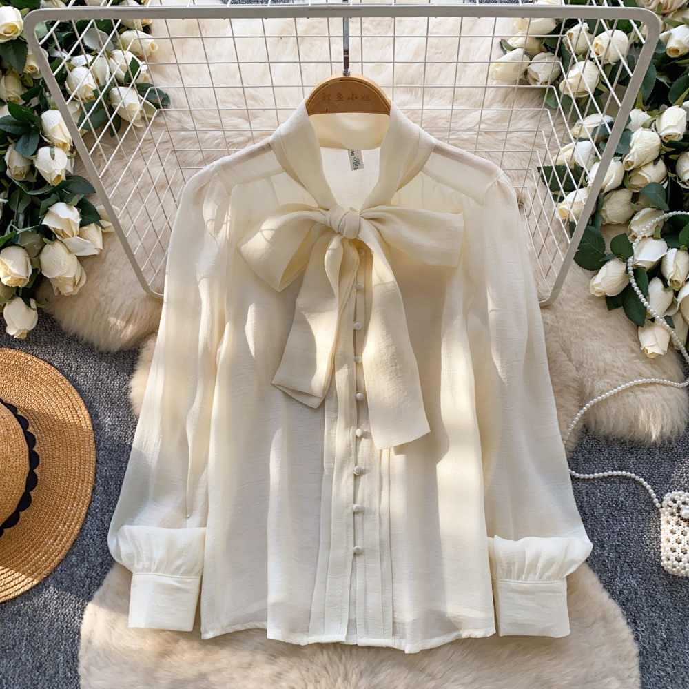 Unique spring and autumn tops chiffon bow shirt