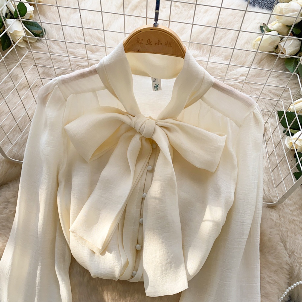 Unique spring and autumn tops chiffon bow shirt