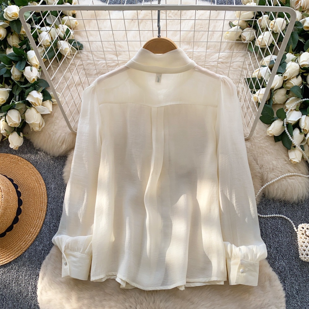 Unique spring and autumn tops chiffon bow shirt