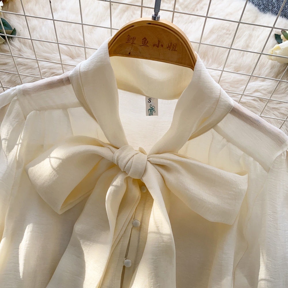 Unique spring and autumn tops chiffon bow shirt