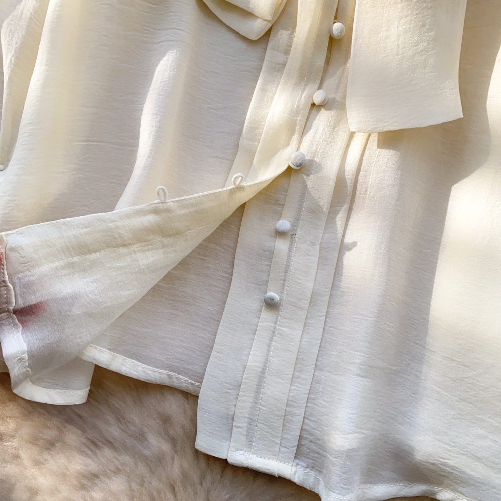 Unique spring and autumn tops chiffon bow shirt