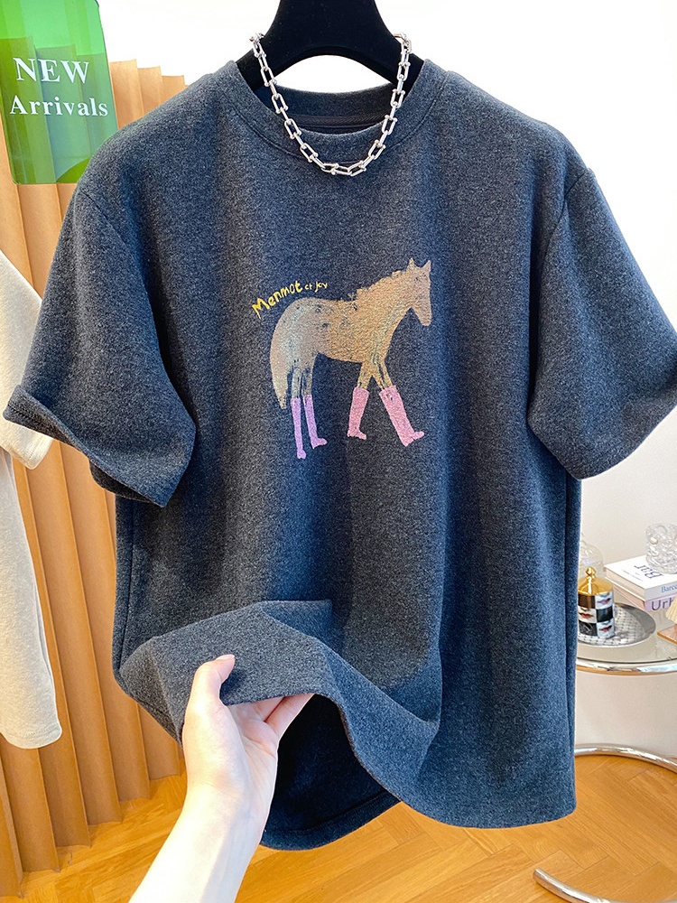 Printing short sleeve all-match large yard tops