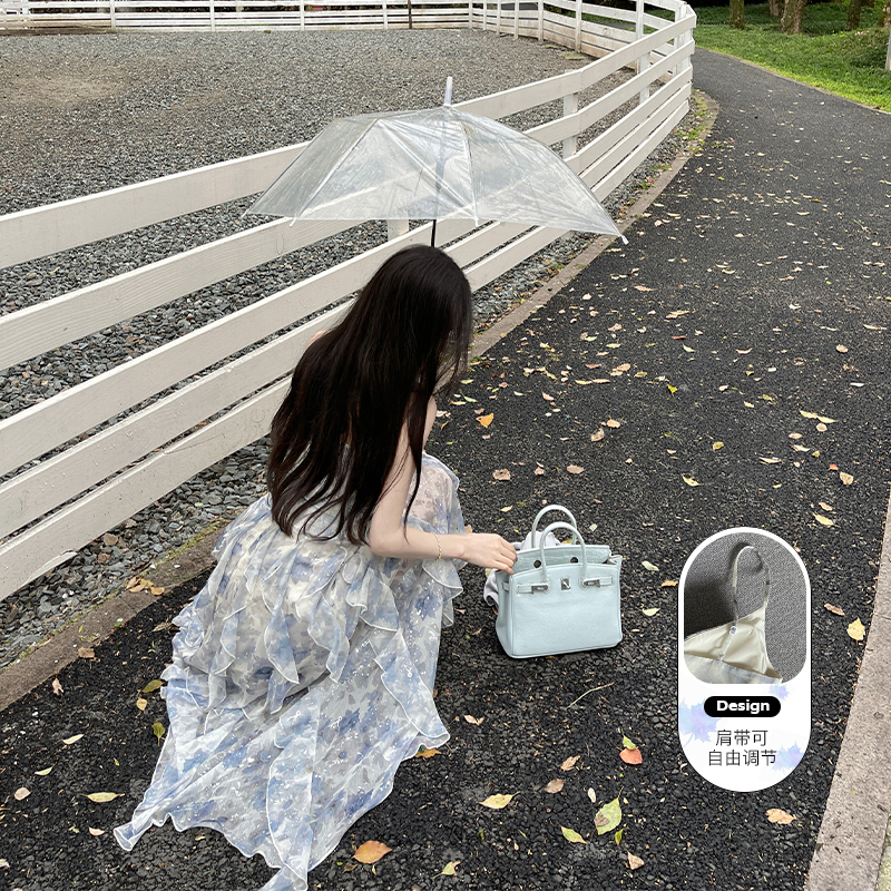 Floral lady summer strap dress seaside vacation long dress