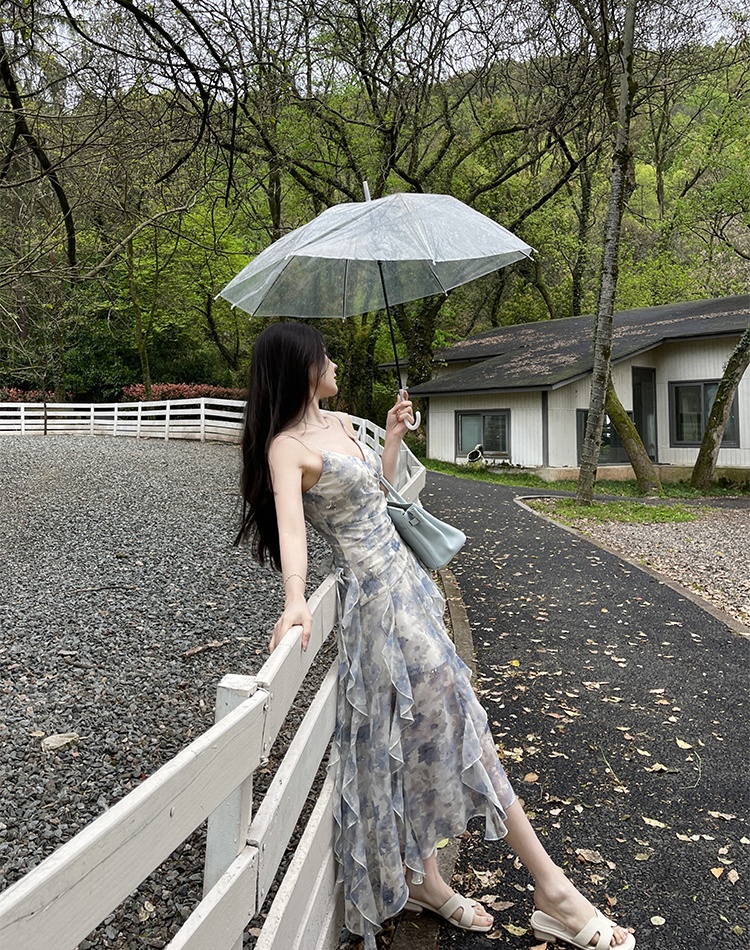 Floral lady summer strap dress seaside vacation long dress