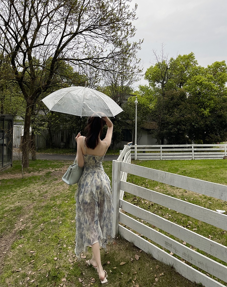 Floral lady summer strap dress seaside vacation long dress