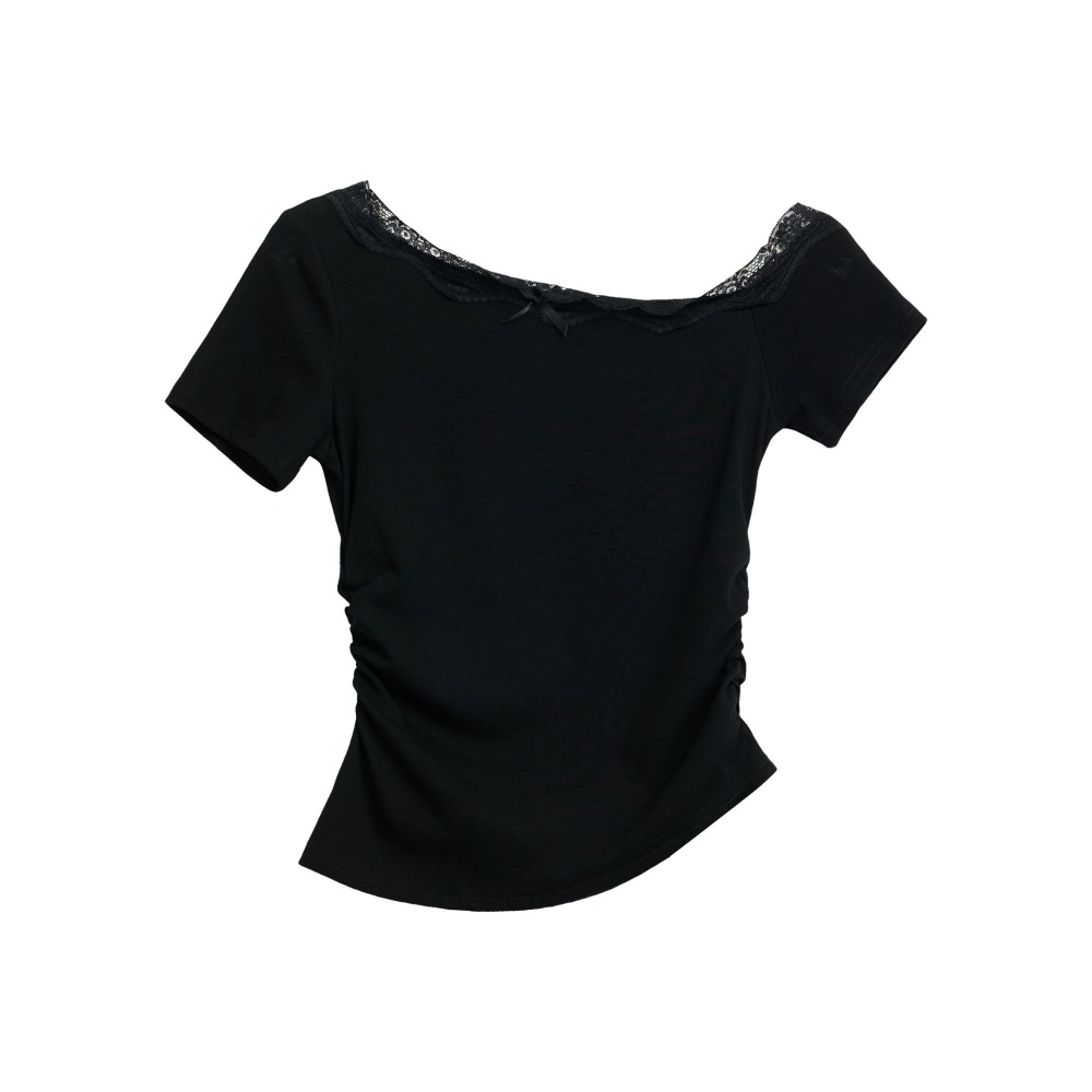 Sexy gray tops short sleeve strapless T-shirt for women