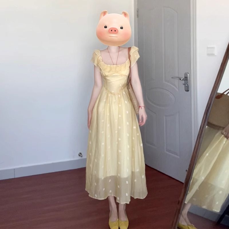 Vacation dress pinched waist long dress for women