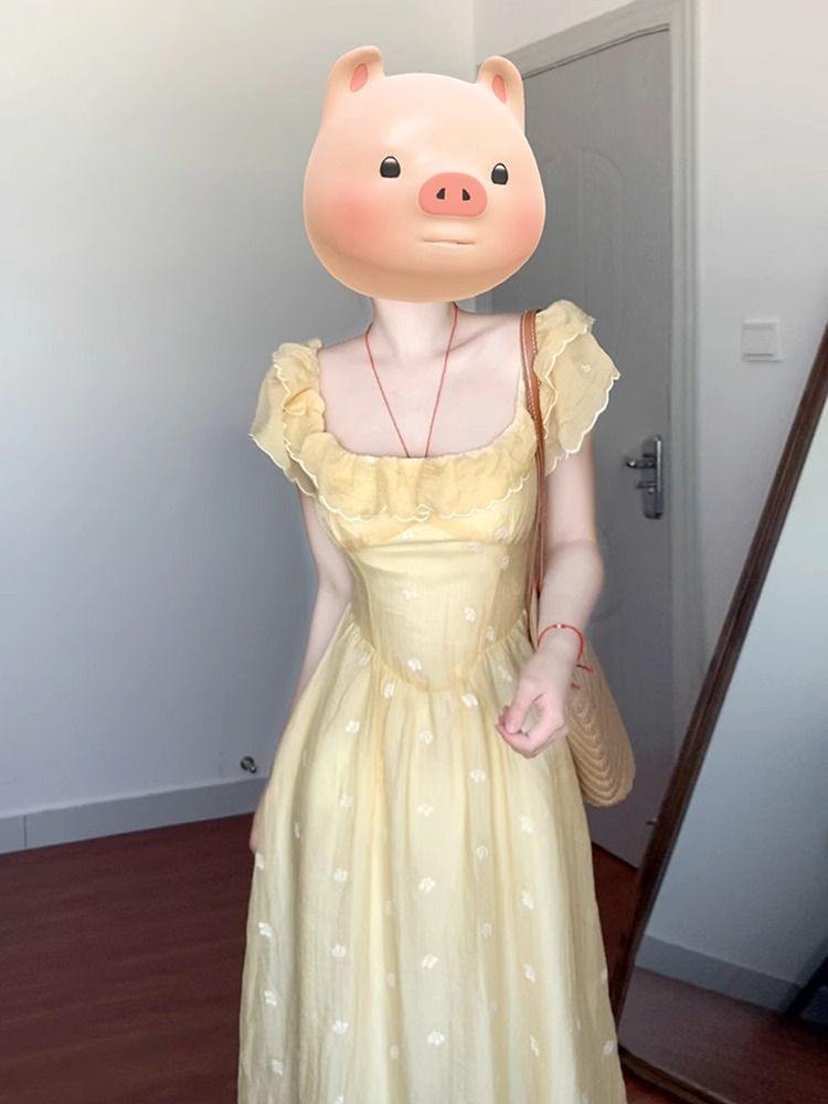 Vacation dress pinched waist long dress for women