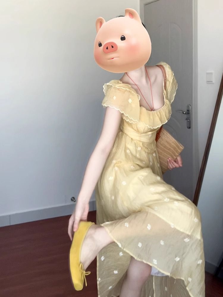 Vacation dress pinched waist long dress for women