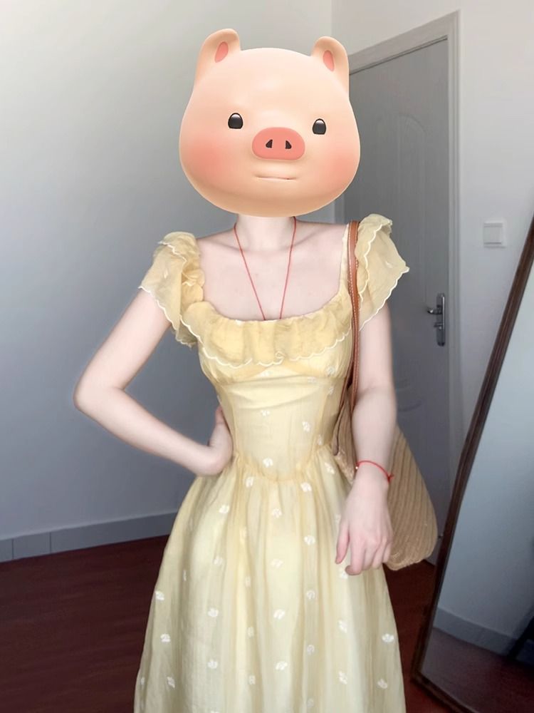 Vacation dress pinched waist long dress for women