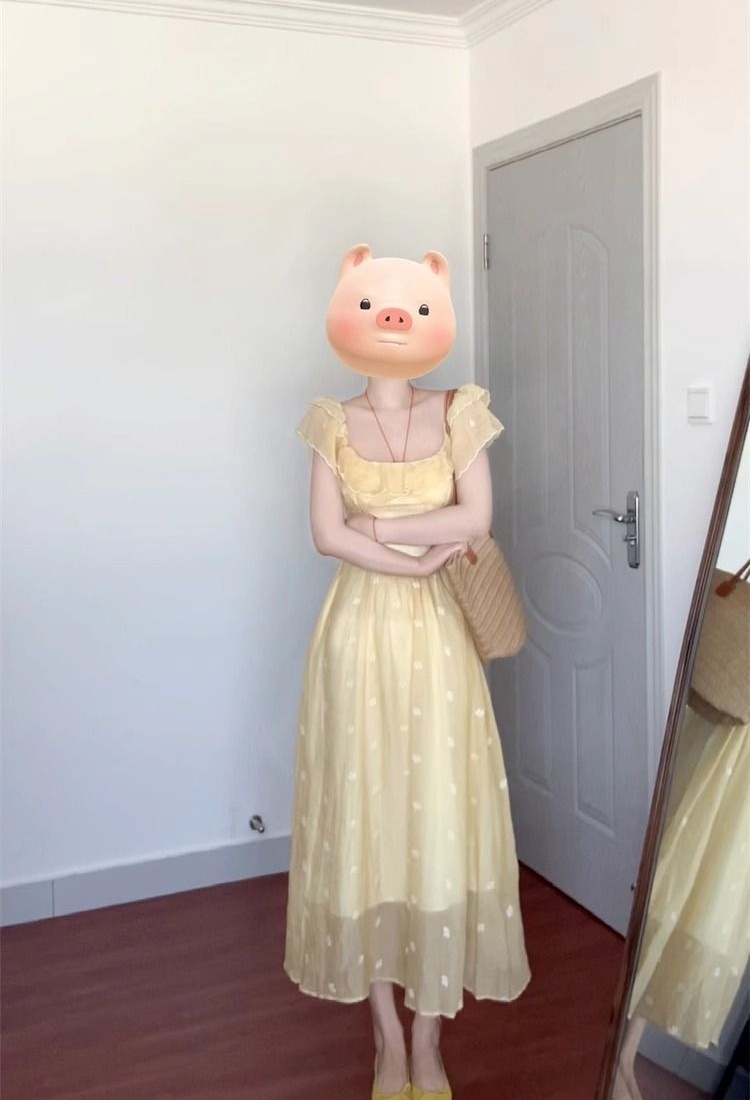 Vacation dress pinched waist long dress for women