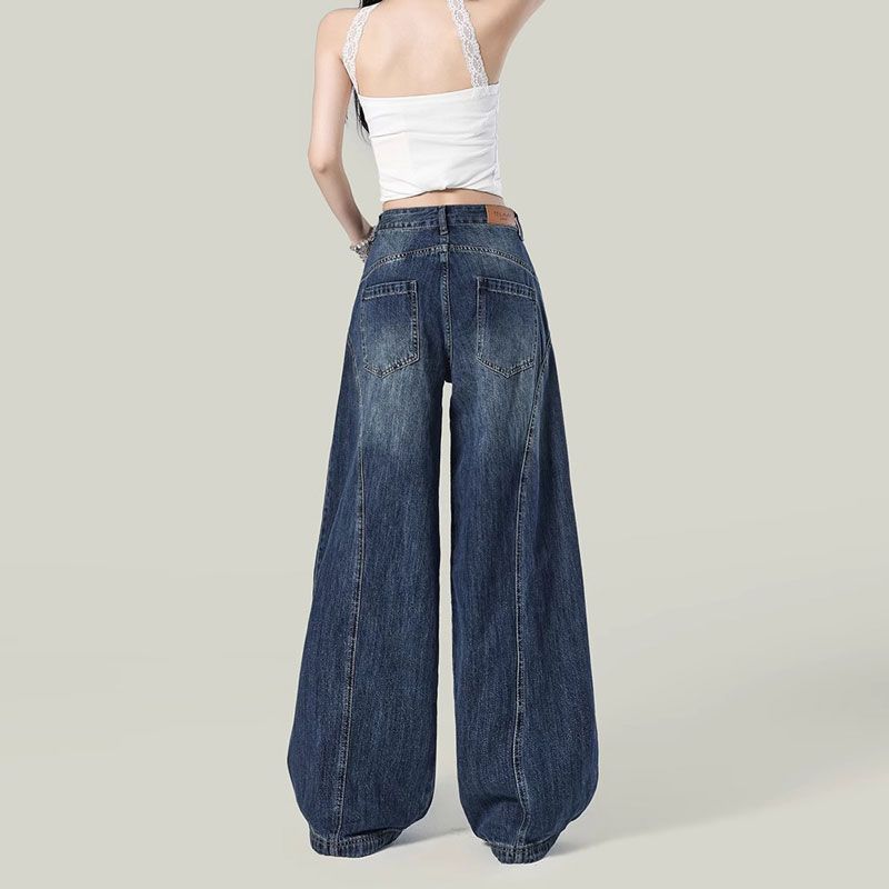 Wide leg large yard autumn jeans loose slim retro pants for women