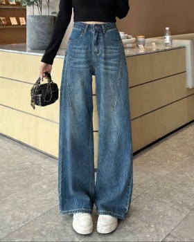 Autumn blue straight jeans high waist slim loose wide leg pants