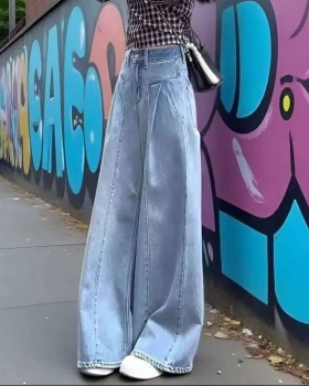Light-blue straight long pants loose jeans for women